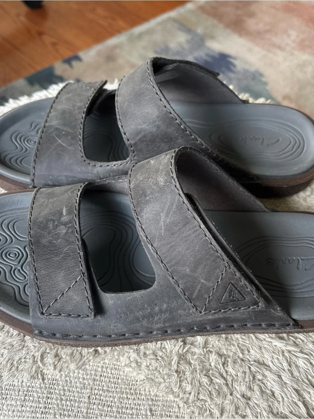 Clarks Men's Double-Strap Slide Sandals Gray Leather Sz 10 NEW NWOT